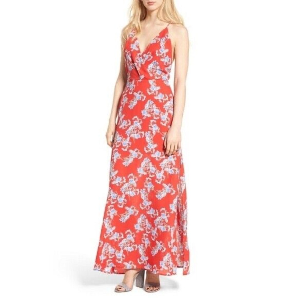 Lush Surpluce Wrap Maxi Dress Red Floral Pattern Size Small